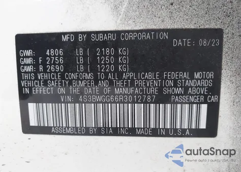 2024 Subaru Legacy Sport z USA, uszkodzony, nr VIN 4S3BWGG66R3012787